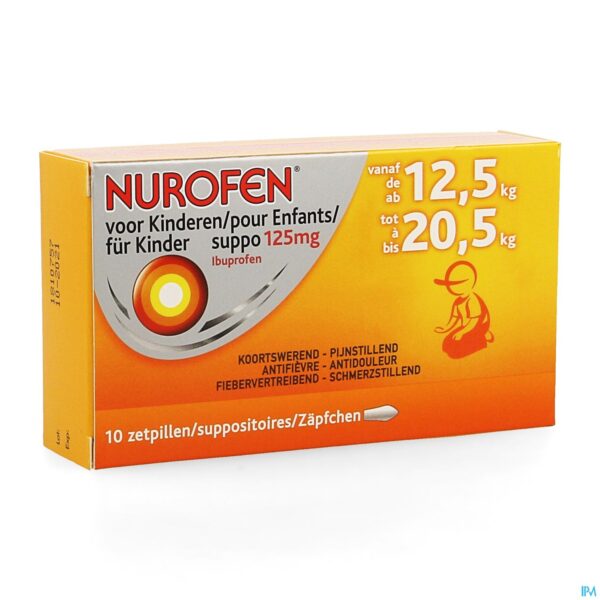 Packshot Nurofen Kind 125mg Suppo 10x125mg