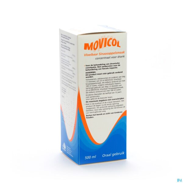 Packshot Movicol Vloeibaar Sinaasappelsm Conc Drank 500ml