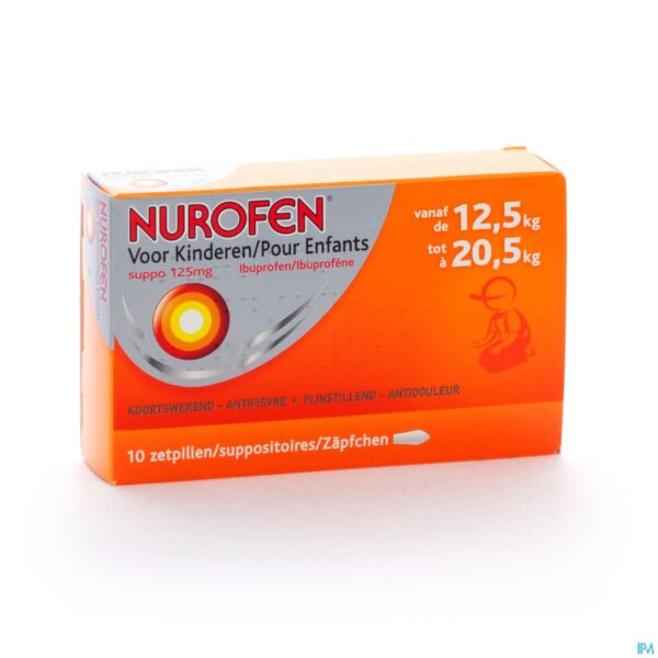 Packshot Nurofen Kind 125mg Suppo 10x125mg
