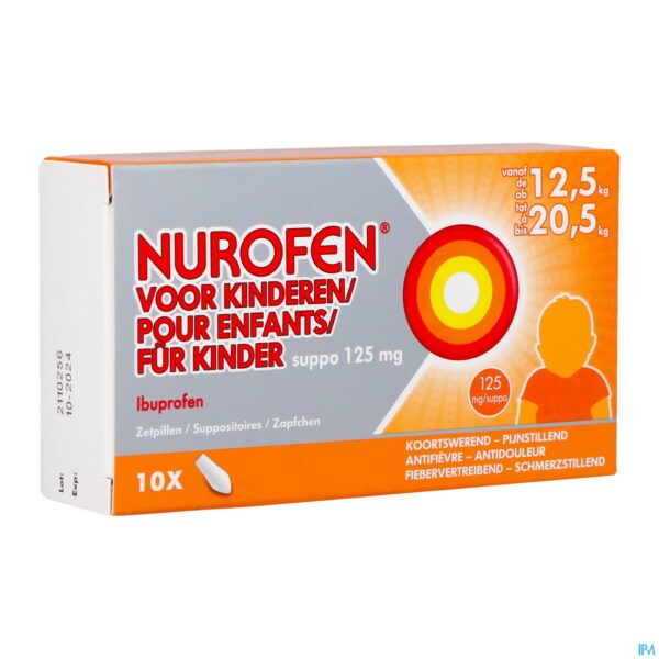 Packshot Nurofen Kind 125mg Suppo 10x125mg