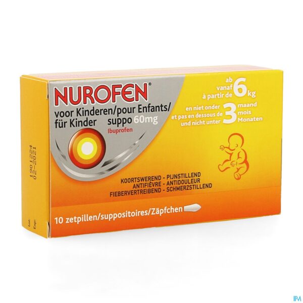 Packshot Nurofen Kind 60mg Suppo 10x60mg