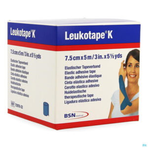 Packshot Leukotape K Kleefwindel Elast Blauw 7,5cmx5m 1