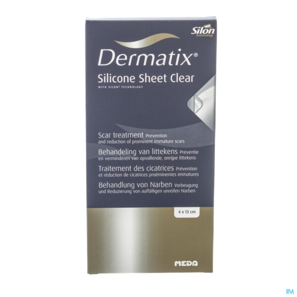 Packshot Dermatix Silicone Sheet Clear Adh 4x13cm 1