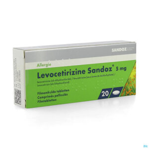 Packshot Levocetirizine Sandoz 5mg Comp Enrob. 20 X 5mg
