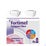 Packshot Fortimel Compact Fibre Aardbei Flesjes 4x125ml