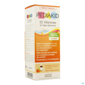 Packshot Pediakid 22 Vitamines Oligo Element. Sol Buv 250ml