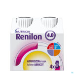 Packshot Renilon 4.0 Drankje Aroma Abrikoos Flessen 4x125ml
