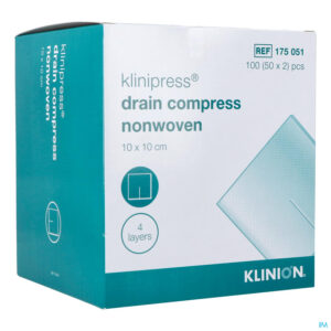 Packshot Klinion Nw Draincompres 10x10cm 4lagen 175051 50x2