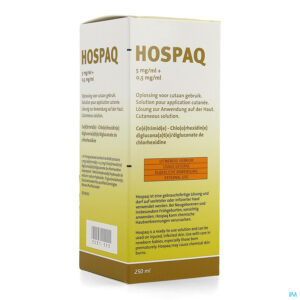 Packshot Hospaq 5mg/ml + 0,5mg/ml Opl Cutaan 1x250ml
