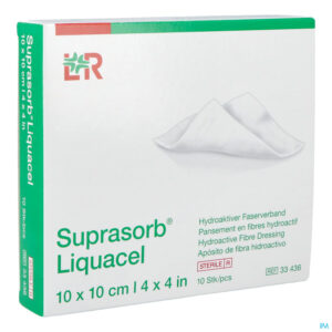 Packshot Suprasorb Liquacel Vezelverb Hydroact. 10x10cm 10