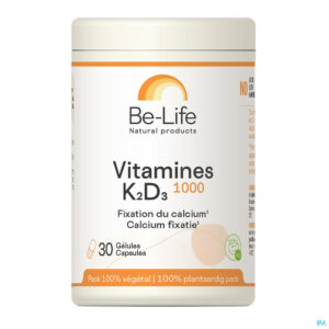 Packshot Vitamines K2 D3 1000 Be Life Caps 30