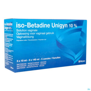 Packshot Iso Betadine Unigy 10% Opl Vaginaal Fl 5x10ml Nf