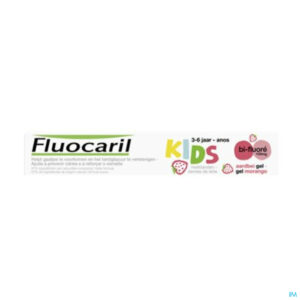 Packshot Fluocaril Tandpasta Bi-fluore Kids Aardbei 50ml