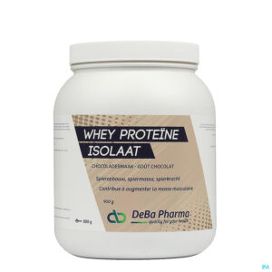 Packshot Whey Proteine Isolaat Chocolade 900g Deba