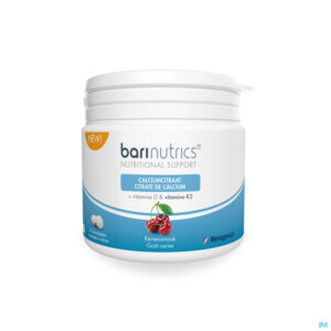 Packshot Barinutrics Calciumcitraat Kers + K2 Kauwtabl 90