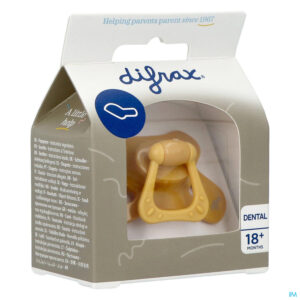 Packshot Difrax Fopspeen Dental 18+ M Uni/pure Geel/honey