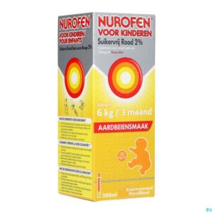Packshot Nurofen Kind Suikervrij Aardbei 2 % 200ml