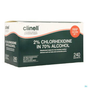 Packshot Clinell Alcoholdoekjes+2% Chloorhexidine 240