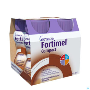 Packshot Fortimel Compact Chocolade Flesjes 4x125 ml
