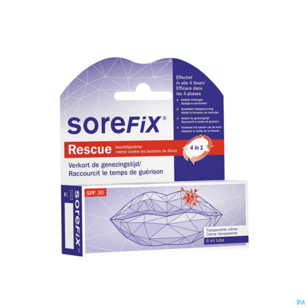 Packshot Sorefix Rescue Oplossing Koortsblaasjes Tube 6ml