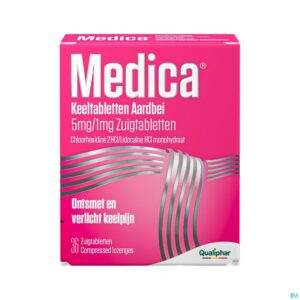 Packshot Medica Keeltabletten Aardbei 36 zuigtabletten