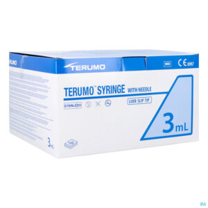 Packshot Terumo Spuit 3ml + Naald 21g 5/8 0,8x16mm St 100