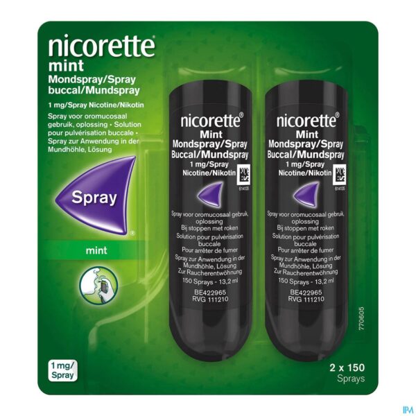Packshot Nicorette Mint Mondspray 2x150 Sprays 1mg/spray Packshot Nicorette Mint Mondspray 2x150 Sprays 1mg/spray