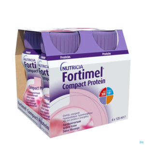Packshot Fortimel Compact Protein Aardbei Flesjes 4x125 ml