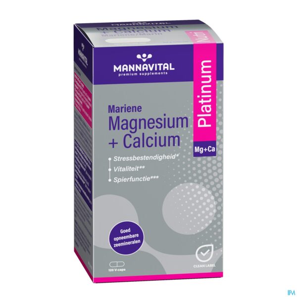 Packshot Mannavital Magnesium + Calcium Mariene V-caps 120
