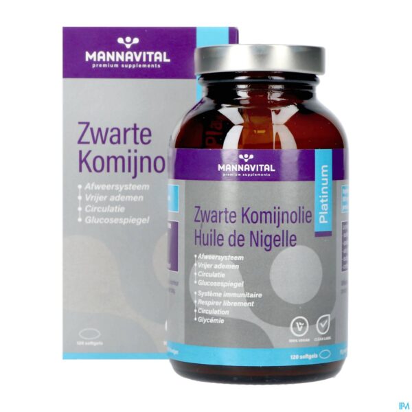 Productshot Mannavital Zwarte Komijnolie Platinum Softgels 120