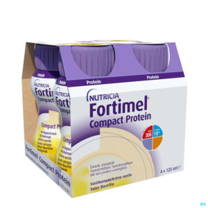 Packshot Fortimel Compact Protein Vanille Flesjes 4x125 ml