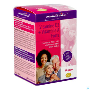 Packshot Mannavital Vitamine D3 + Vitamine A Forte Caps 90