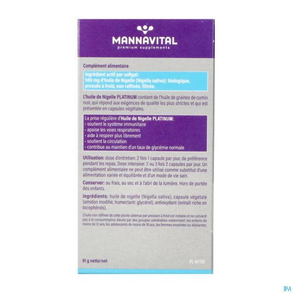 Packshot Mannavital Zwarte Komijnolie Platinum Softgels 120