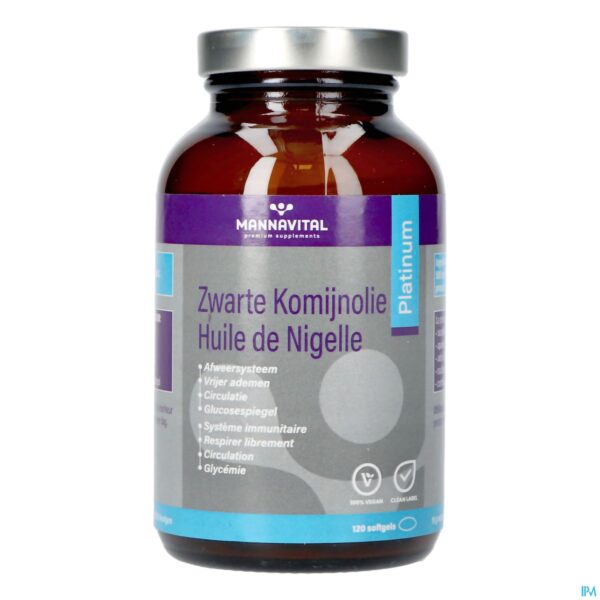 Productshot Mannavital Zwarte Komijnolie Platinum Softgels 120