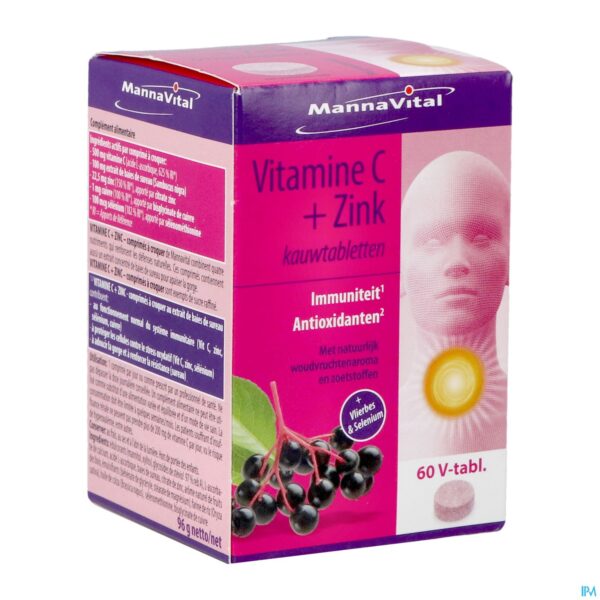 Packshot Mannavita Vitamine C + Zink Kauwtabl 60