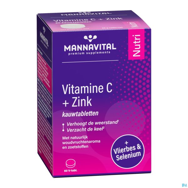 Packshot Mannavita Vitamine C + Zink Kauwtabl 60