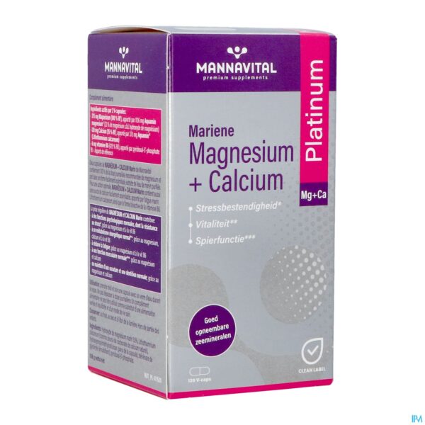 Packshot Mannavital Magnesium + Calcium Mariene V-caps 120