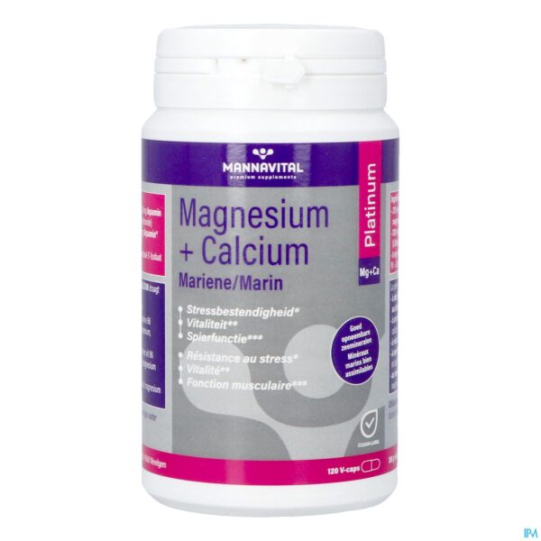 Productshot Mannavital Magnesium + Calcium Mariene V-caps 120