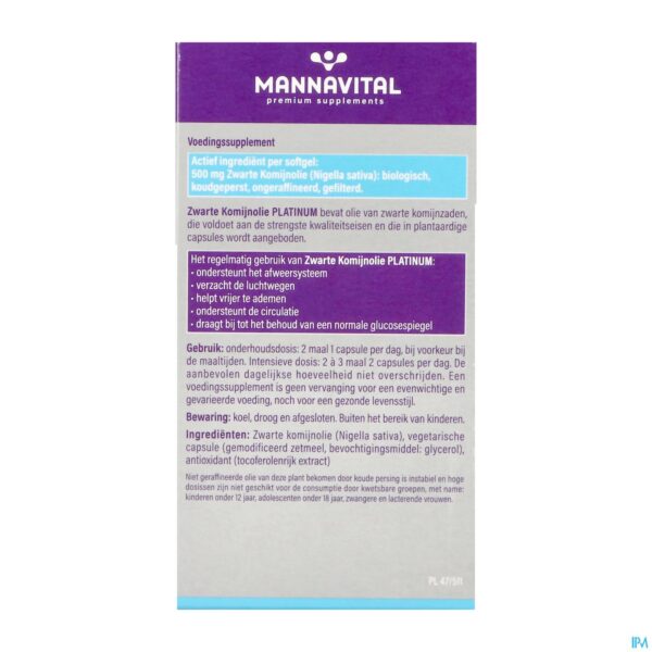 Packshot Mannavital Zwarte Komijnolie Platinum Softgels 120