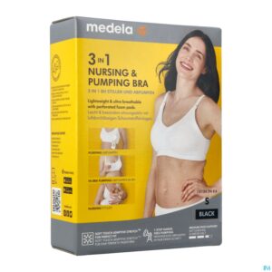 Packshot Medela Beha Kolven&voeden 3in1 S Zwart