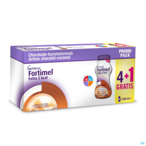 Packshot Fortimel Extra 2kcal Promo4+1 Choco Caram. 5x200ml