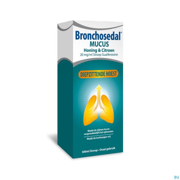 Packshot Bronchosedal Mucus Honing Citroen 300ml 20mg/ml Packshot Bronchosedal Mucus Honing Citroen 300ml 20mg/ml