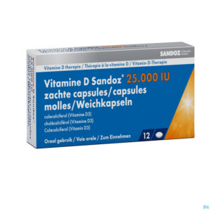 Packshot Vitamine D Sandoz 25000iu Caps Zacht 12