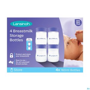Packshot Lansinoh Borstvoeding Bewaarflesjes Melk 3x160ml