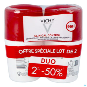 Packshot Vichy Deo V Roll 96h Clinical Ctrl Duo 50ml 2e-50%