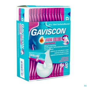 Packshot Gaviscon Antireflux Antizuur Orale Susp Zakje 24