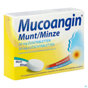 Packshot Mucoangin Munt Zuigtabletten 30x20mg