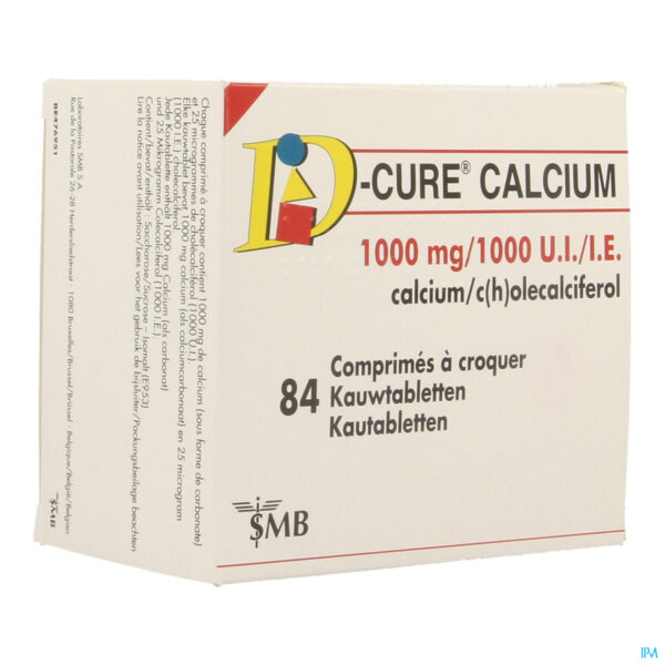 Packshot D Cure Calcium 1000mg/1000ui Kauwtabl 84