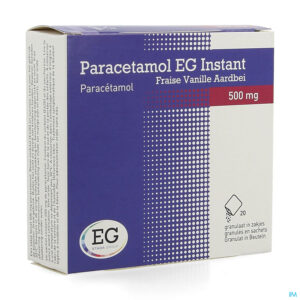 Packshot Paracetamol EG Inst.500Mg Vanil-Aardbei   Zakje 20