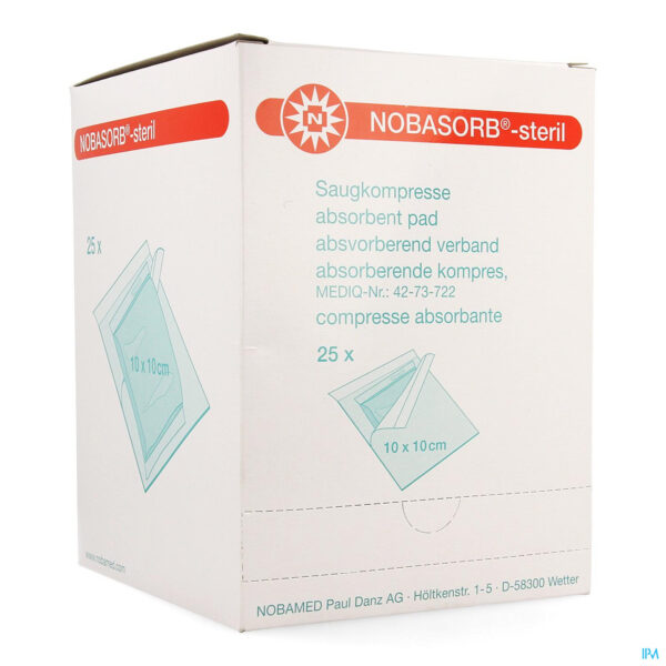 Packshot Noba Absorbent Pad Steriel 10cmx10cm 25 9350960